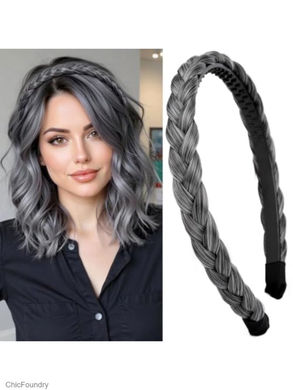 Synthetic Hair Plaited Headband Braided with Teeth for Women